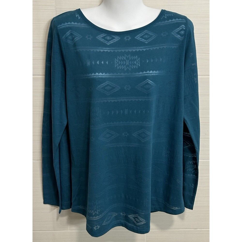J. Jill Turquoise Aztec Southwest Burnout Knit Long Sleeve Top L, Country West